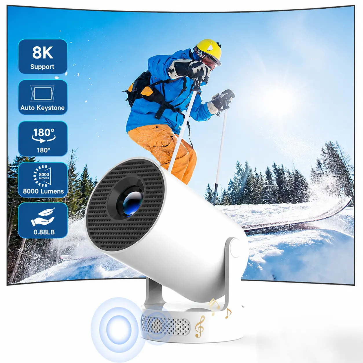 HY300Pro+ Projector with 8K Decode 290ANSI Auto Keystone Correction Dual-Band WiFi6 & BT5.4 Android 14 1280x720P for Home Cinema Portable Movie Theater Gift #TikTokShopBackToSchool
