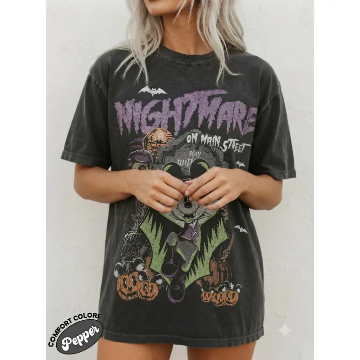 Comfort Colors Vintage Nightmare On Main Street Tee, Halloween Mickeyyy Dracula Shirt, Disneyyy Halloween 2026 Trip, Family Vacation