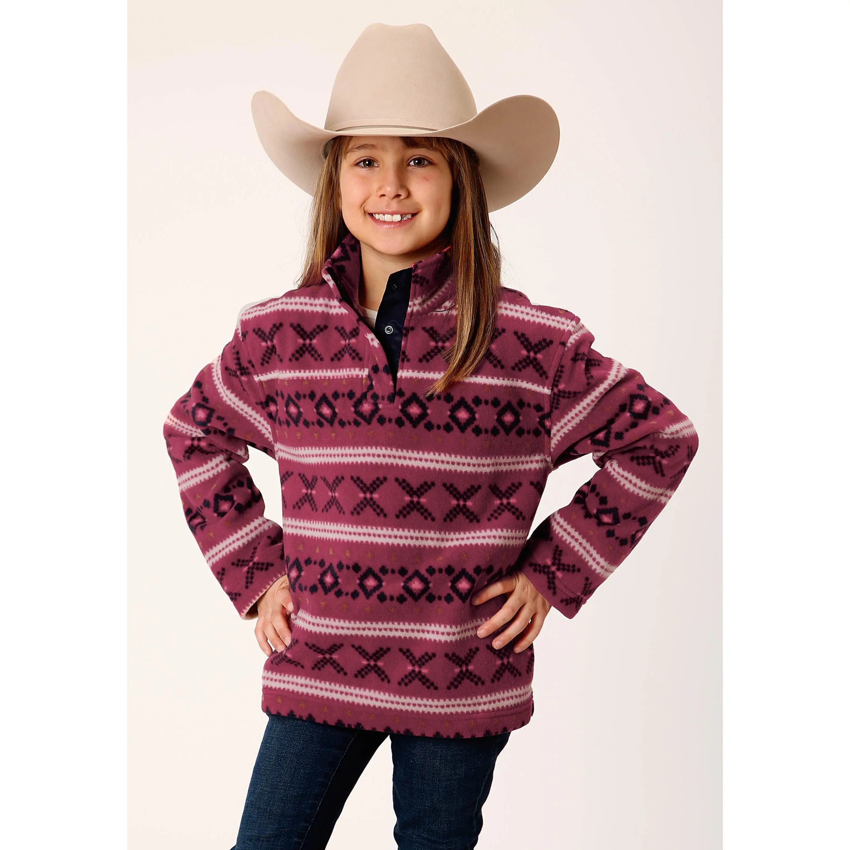 Girls Womens  Rusty Red Aztec Print Polar Fleece Pullover