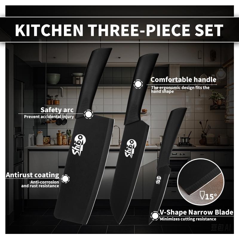 3-piece knife set household chef knife vegetable knife fruit knife set for cutting meat, vegetables and fruits sharp kitchen knives Block