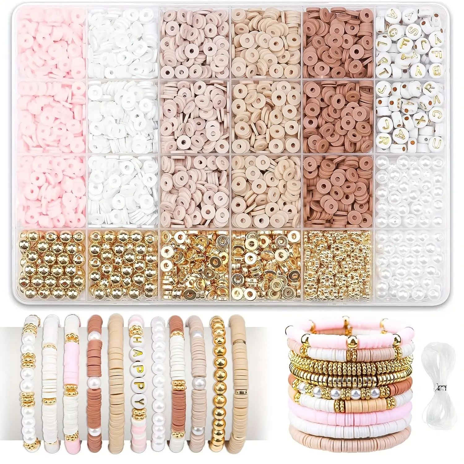 2850 Pieces Large Capacity Flat Beads + Elastic Rope, Multi-Color DIY Beaded Bracelet Making Kit, Adult Handmade Gift Set, Craft Supplies, DIY Beads Assortment, Beading Kits