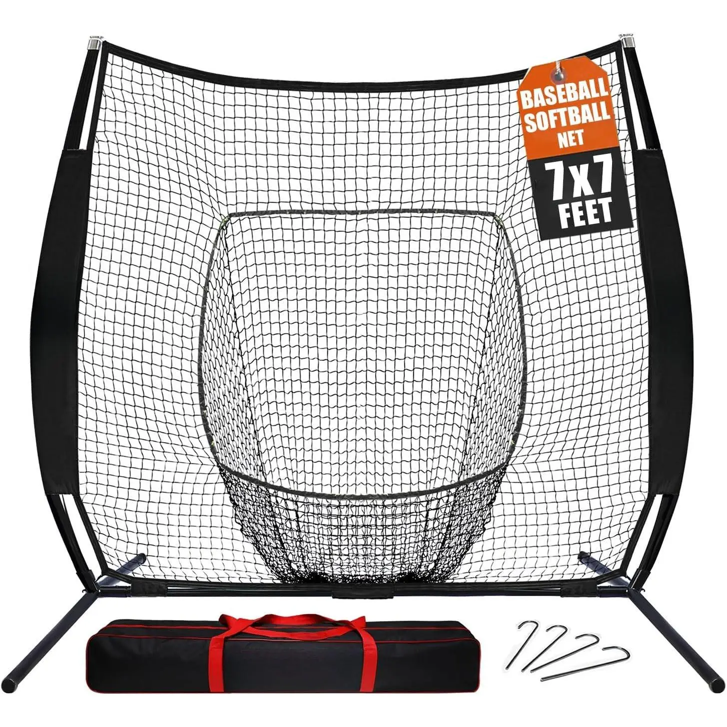 7x7ft/8x8ft Baseball Softball Net with Steel Frame for Batting, Hitting, Pitching, Portable Baseball Batting Net with Carry Bag,  for  Levels