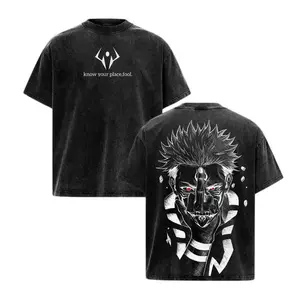 Ryomen Sukuna Jujutsu Kaisen Washed Shirt Anime Oversized Vintage Graphic Tee Heavy Cotton Top Streetwear Menswear JJK Retro Washed Cotton T-Shirt