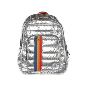 SYDNEY PAIGE X BAZIC Products RALEIGH Puff Backpack, 18", Silver Rainbow