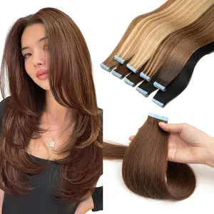 12" 14" 16" 18" Invisible Tape In Hair Extensions Skin Weft Tape Ins 20pcs Natural Straight Machine Made Remy Human Hair Easy To Wear for Women