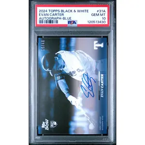 Evan Carter 2024 Topps Black & White Autographed Blue Rookie Card /49 PSA 10