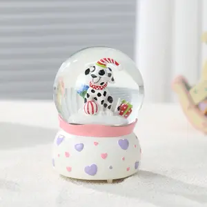 Christmas Spotted Dog Heart Crystal Ball Music Box, Festive Decorative Ornament, Perfect Gift for Holiday Season, Unique Musical Instrument