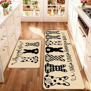 2 count Easter Kitchen Mat Set, Easter Bunny Kitchen Rug, Decorative Rug Mat, Non-Slip Soft Low Height, Spring Summer Home Decor, Holiday Cooking and Celebration
