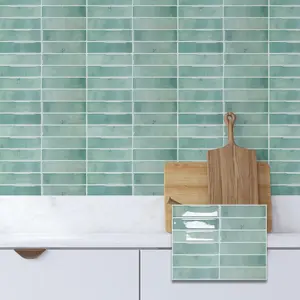 Green Tile Pattern Wall Sticker, Self-adhesive PET Tile Wall Sticker, Waterproof Wall Decal, Removable Decorative Backsplash, Suitable for Living Room, Kitchen, Bathroom, Balcony and Sink, Decorative
