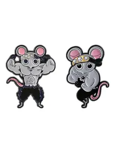 2-Pack Demon Slayer Anime Pins, Muscle Rat Battle Pose Design, Tanjiro Headscarf Theme Badges, Cartoon Badge, Funny Badge, Fandom Badge, Fun Display & Humorous Expression, Muscle Mouse
