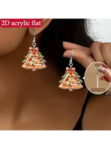 1 pair of acrylic Christmas themed earrings, healing Christmas elements, Christmas tree shaped pizza earrings, daily wear and holiday occasions, warm and pleasing daily dressing accessories, gifts for friends, Christmas gifts