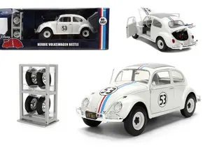Jada Volkswagen Beetle #53 "Herbie" White with Stripes "The Love Bug" (1968) Movie with Extra Wheels 1:24 Scale Diecast Model Car 37584-P13