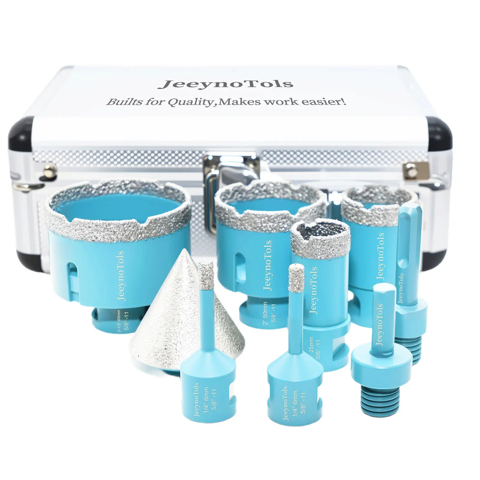 9PCs Dry Diamond Core Drill Bits Set, 1/4", 1/4", 1", 1-3/8", 2", 2-1/2" Drill Bits & 2" Beveling Chamfer Bit & 2PCs Adapters, For Ceramic Tile Marble Porcelain 5/8-11 Thread, Tools, Tool Box, Tools For Men, Drill Bit Set, Drill Bit Tool Set