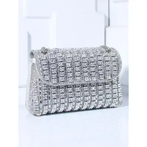 Women's Glamorous Rhinestone Evening Bag Elegant Solid Color Shoulder Crossbody Purse Sparkly Glitter Clutch for Wedding Prom Cocktail Halloween Special Party Events Bling Zip Around Wristlet