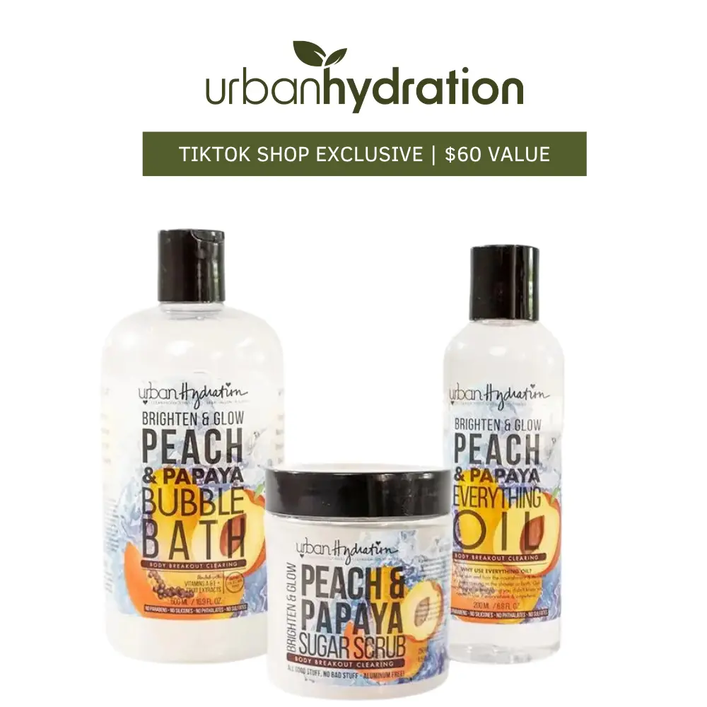 Urban Hydration Peach & Papaya Brighten & Glow 3pc Body Care Hydration Set, Gentle Restore for Sensitive Skin, Smooth Bath Essentials with Apricot Comfort