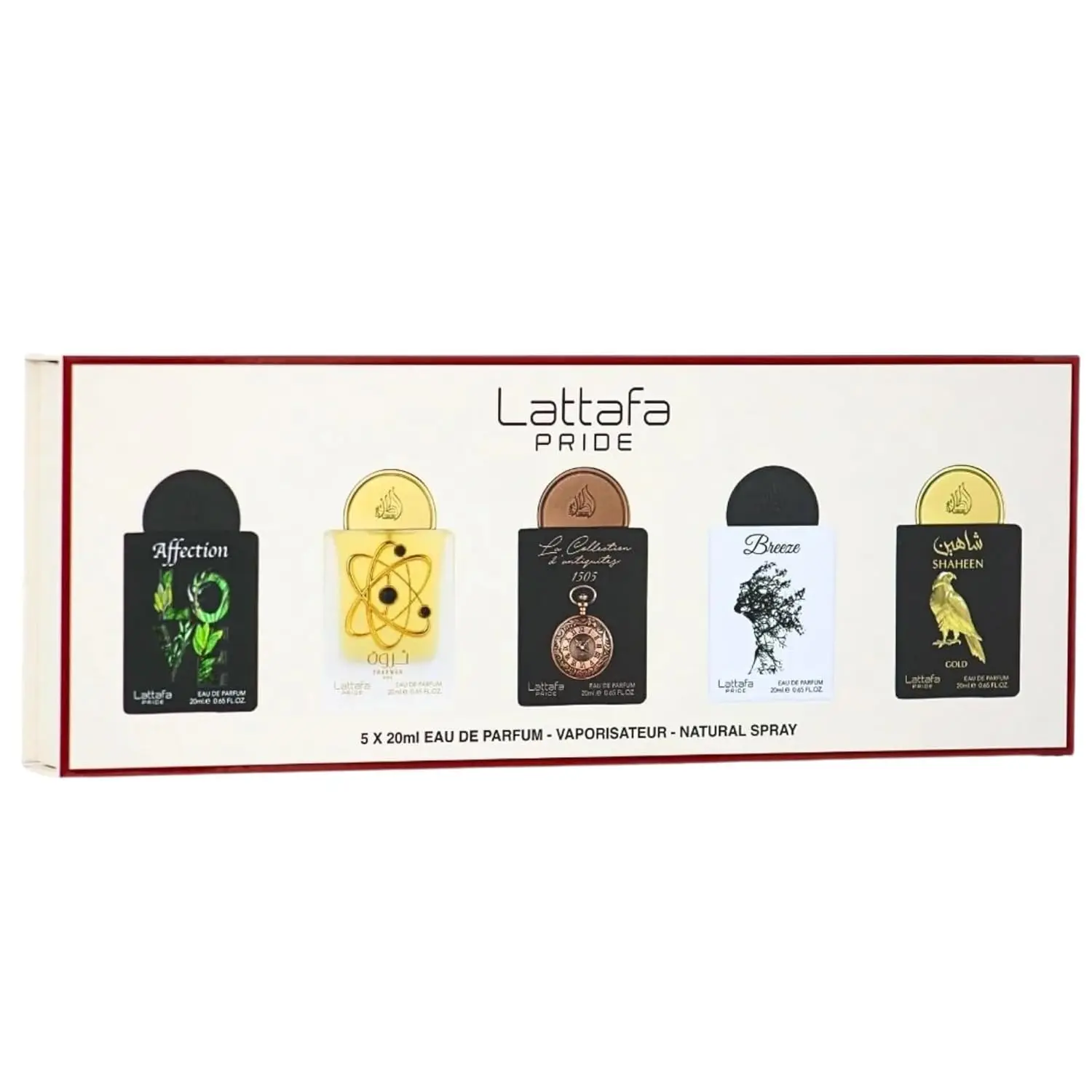Lattafa Pride Discovery Set 5 | 5 x 20ml Eau De Parfum Spray | Affection, Tharwah Gold, Watch 1505, Breeze & Shaheen Gold | Luxury Fragrance Set for Men and Women (Unisex)