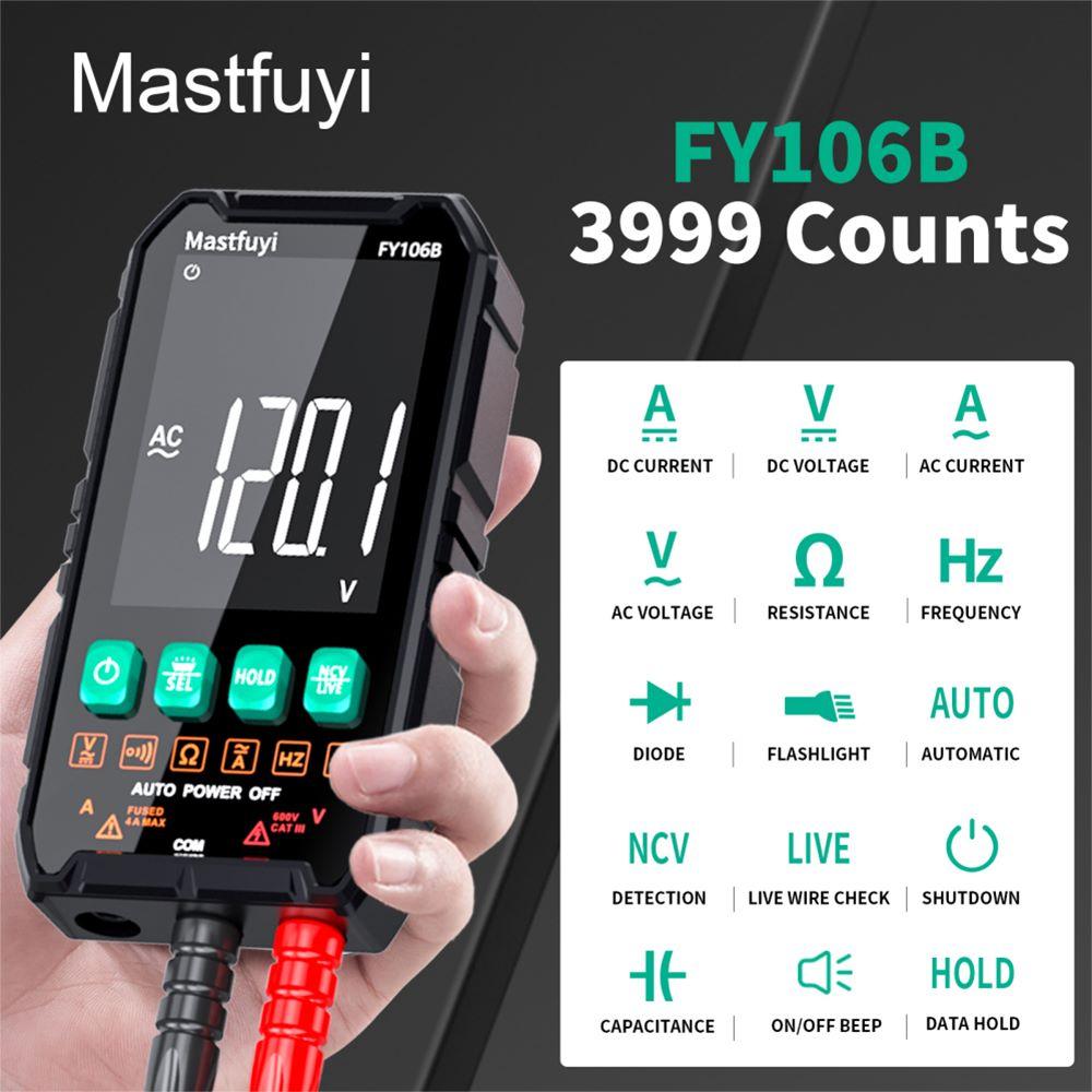 FY106 Smart Multimeter Mini Digital Multimeter 3999Counts Auto-Ranging CAT III 600V Professional Voltage Multimeter Multimeter Test Leads Multimeter Tester