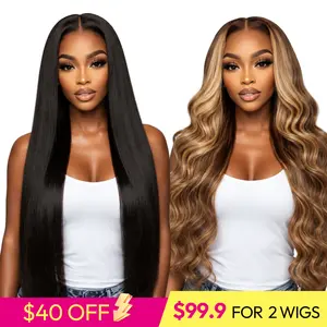 [Any 2 Wigs for $99.99] Blend Human Hair Glueless Wigs | Curly, Body Wave, Yaki Straight Hair | 13x6 Frontal & 6x4 Closure Wigs | Ready-to-Wear | Multiple Colors