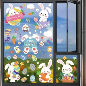 93-Piece Easter Window Cling Set, Dual-Sided PVC Decorations with Cute Bunnies & Eggs, Perfect for Glass Windows, Doors, Kitchen & Bathroom