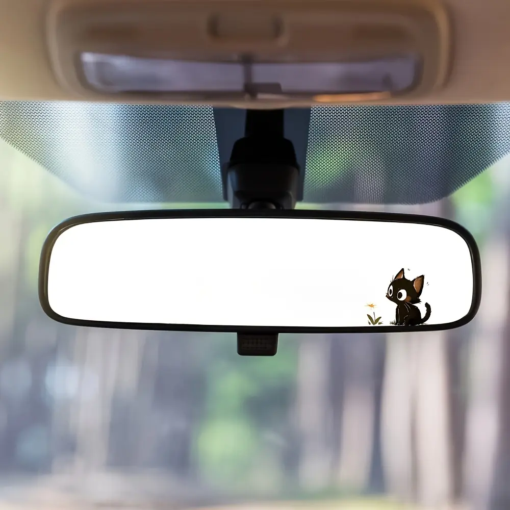 4PCS/SET Healing Cute Black Cat Admiring Flower Logo Sticker, Car decorative sticker, Car Mirror Decal - For car rearview mirrors, backpacks. Add sitting black cat + small flower elements, Car Decals, Car Decorations