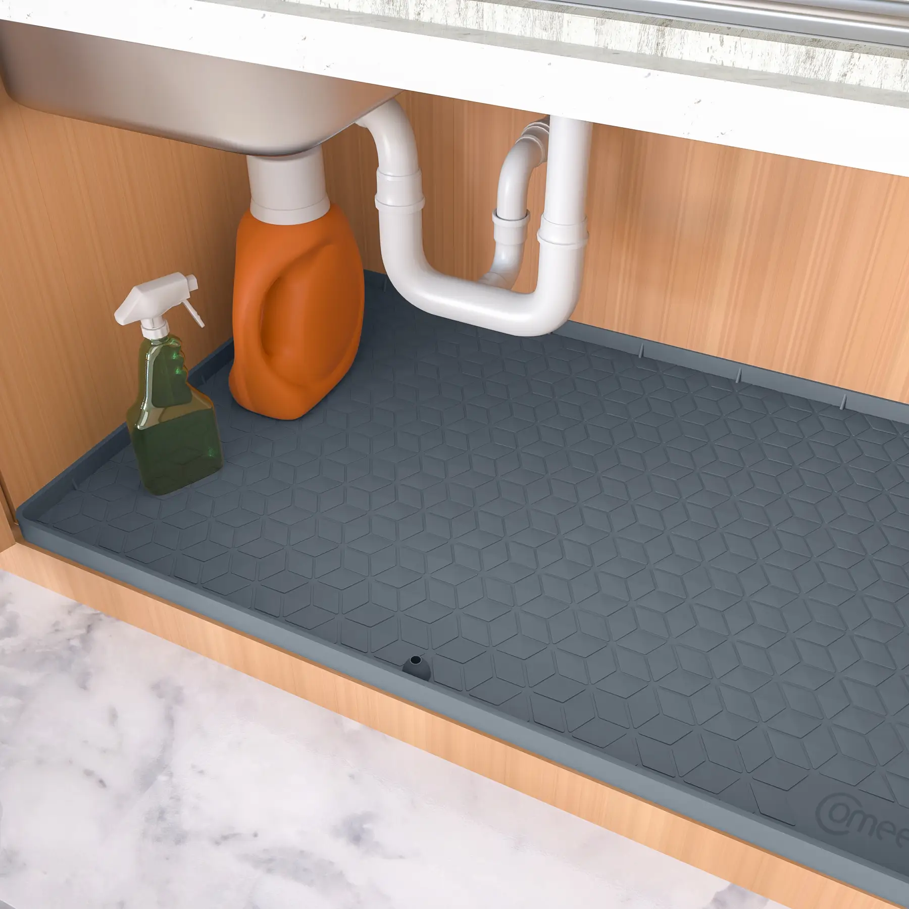 AEXPF Kitchen Under Sink Mat for Waterproof Under Sink Tray Cabinet Under Sink Liner with Drain Hole, 33.4"x21.6"