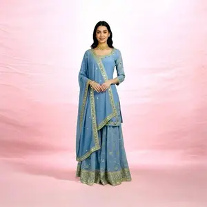 Sky Blue Sarara Set with Gold Embroidery Perfect for Any Occasion or Party Suits Womenswear