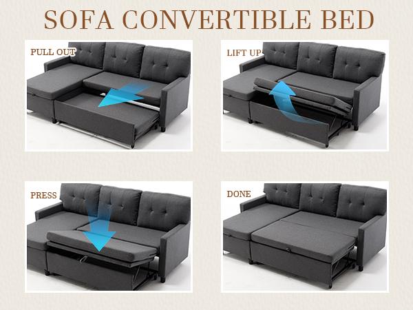 Sleeper Sofa Couch, Oversized Pull Out Couch Bed with Storage Chaise, Sectional Sleeper Sofa Bed for Living Room