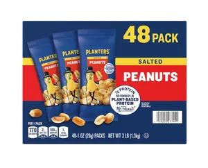 Planters Salted Peanuts (48 1-ounce packs) - Natural Nut Flavor - Peanut Oil, Sea Salt