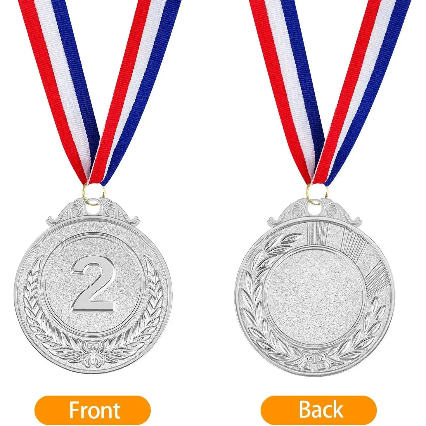 Metal Sports Award Medals - 1st (Gold), 2nd (Silver), 3rd (Bronze) Place Winners with Neck Ribbons, 2 Inches, Designed To Stand Out