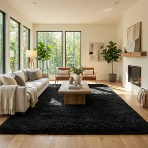 XEXSIN Soft Fluffy Large Modern Area Rugs for Living Room Bedroom, Black Ultra Soft Thickened Memory-Foam Indoor Rug, Comfy Aesthetic Solid Minimalist Carpets for Girls Boys Nursery Dorm Home Decor