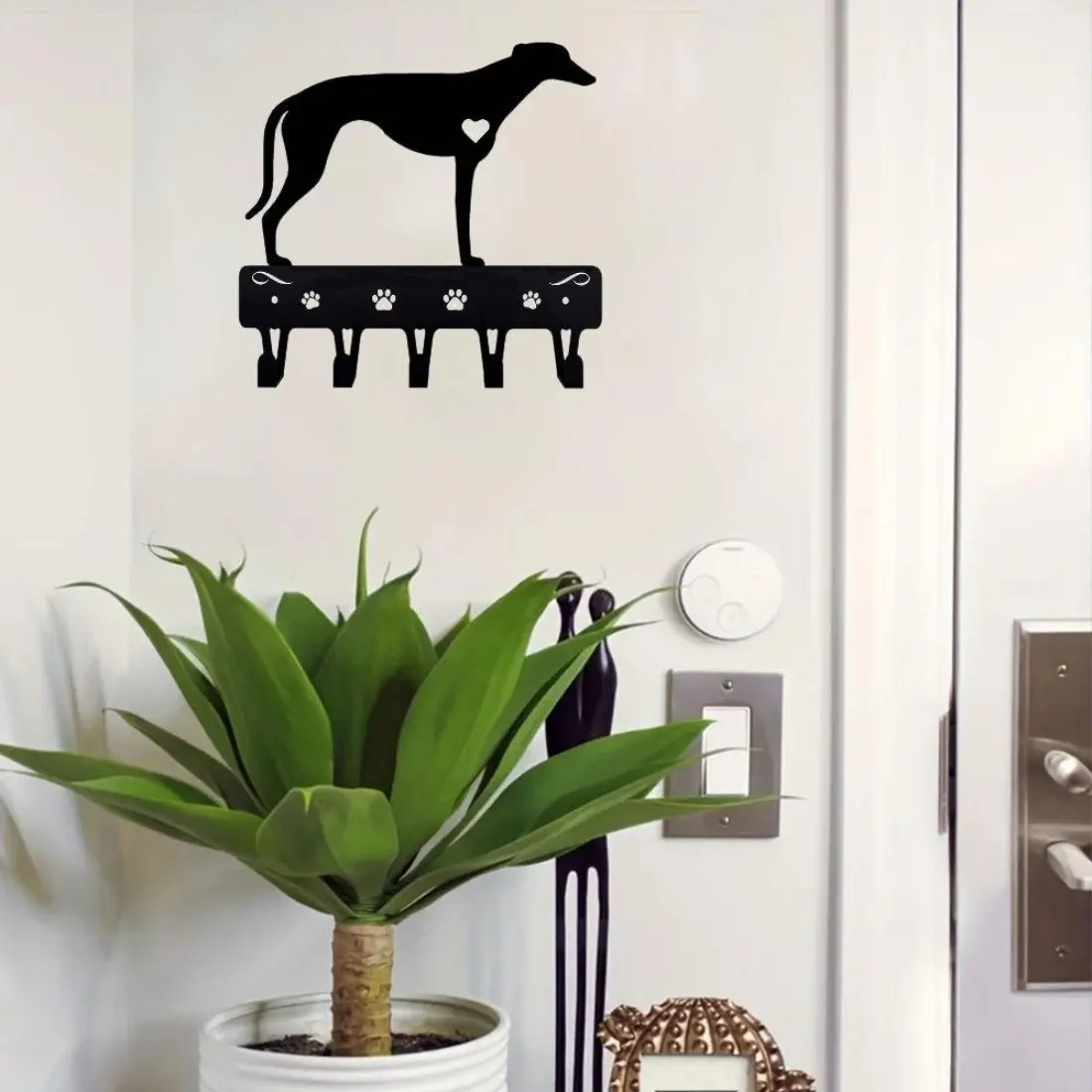 Greyhound Key Holder & Dog Leash Hanger – 9/6 Inch Wide with 5 Hooks | Metal Wall-Mounted Hooks | Stylish and Functional Organizer for Keys and Leashes
