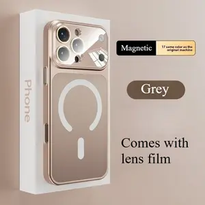 New stylish ultra-thin frosted glass phone case with powerful magnetic attachment. Compatible with iPhone 17/17 Air/16/15/14/13 Pro Max. Features a full-coverage glass lens design, a sleek protective case with a streamlined profile.