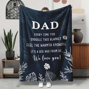 Dad Big Hug Flannel Blanket, Every Time You Snuggle This Blanket Tropical Leaves Pattern Soft Warm Throw, Cozy Nap Blanket for Sofa Couch Bed, Sentimental Gift for Dad from Kids, Father's Day Birthday Christmas Holiday Gift