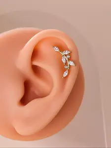 16g Artificial Gemstone Decor Leaf Design Earrings, Ear Studs, Fashionable Earrings for Women & Girls, Trendy All-match & Exquisite Jewelry for Birthday Gift