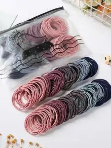 100 Pcs Hair Ties Set, 4cm Bright Color Value Pack, No Metal Ponytail Holder, Suitable for All Hair Types, Women & Men, Casual Style