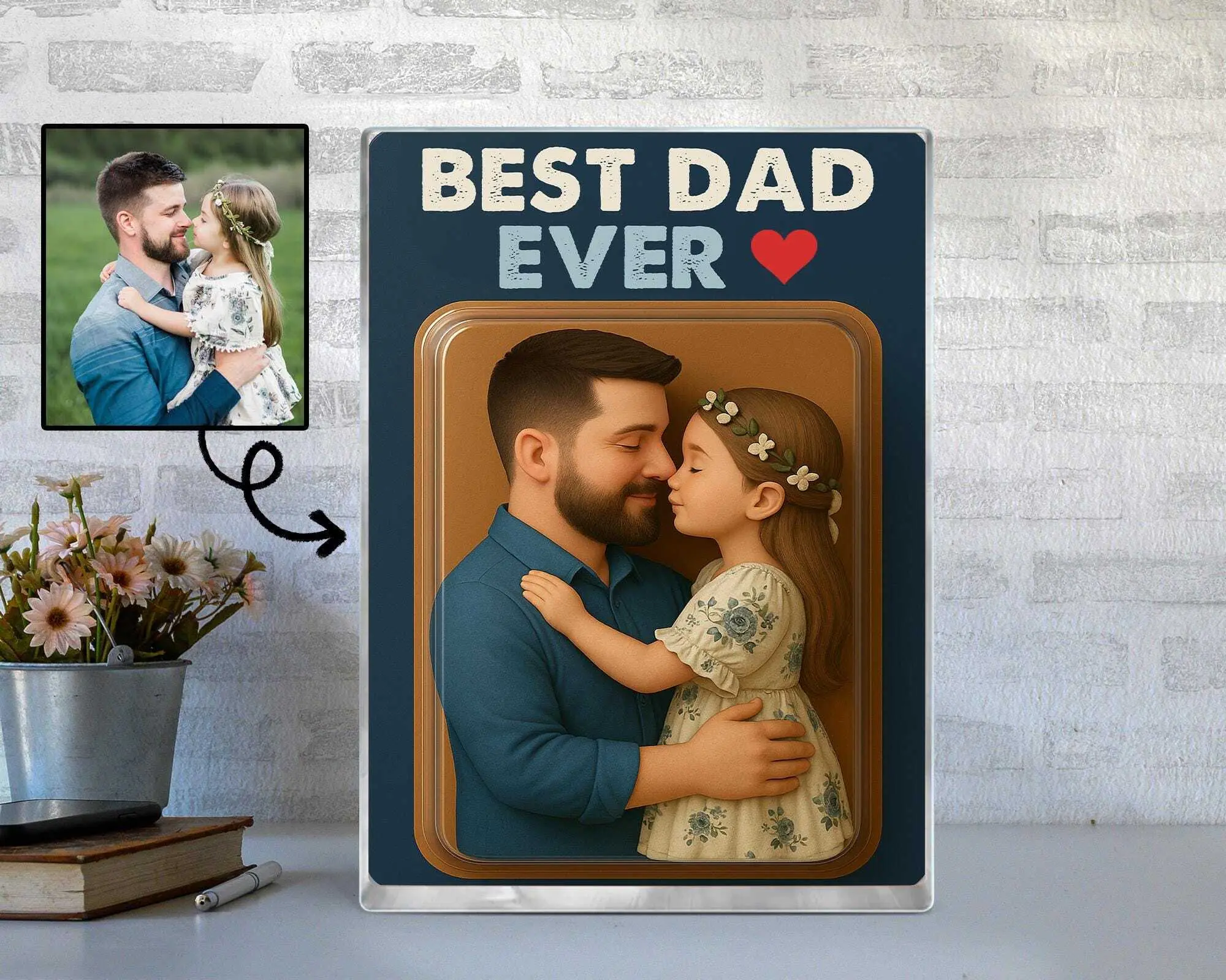Custom Fathers Day Gift for Dad,  Custom Photo Dad And Kiaa Action Figure Acrylic Block, Best Dad Ever Block Plaque Gift For Husband Grandpa