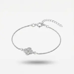 S925 Clover Bracelet Adjustable With Handmade Zirconia White Lab 7'' to 9'' S925 Clover Bracelet Adjustable With Handmade Zirconia White Lab 7'' to 9''