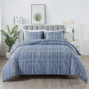 Blue Striped Comforter Set  Size, Blue and White Comforter Set Microfiber Farmhouse Lightweight Down Alternative 3 count Bedding Comforter (90"x90")