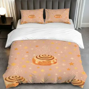 3PCS Duvet Cover Set, 1 Duvet+2 Pillowcases(Without filler), Cinnamon Roll Starry Winter Cozy Warm theme, Christmas bedding set, aromatic bakery Suitable for decoration bedroom, hotel, guest room, cozy lounge.