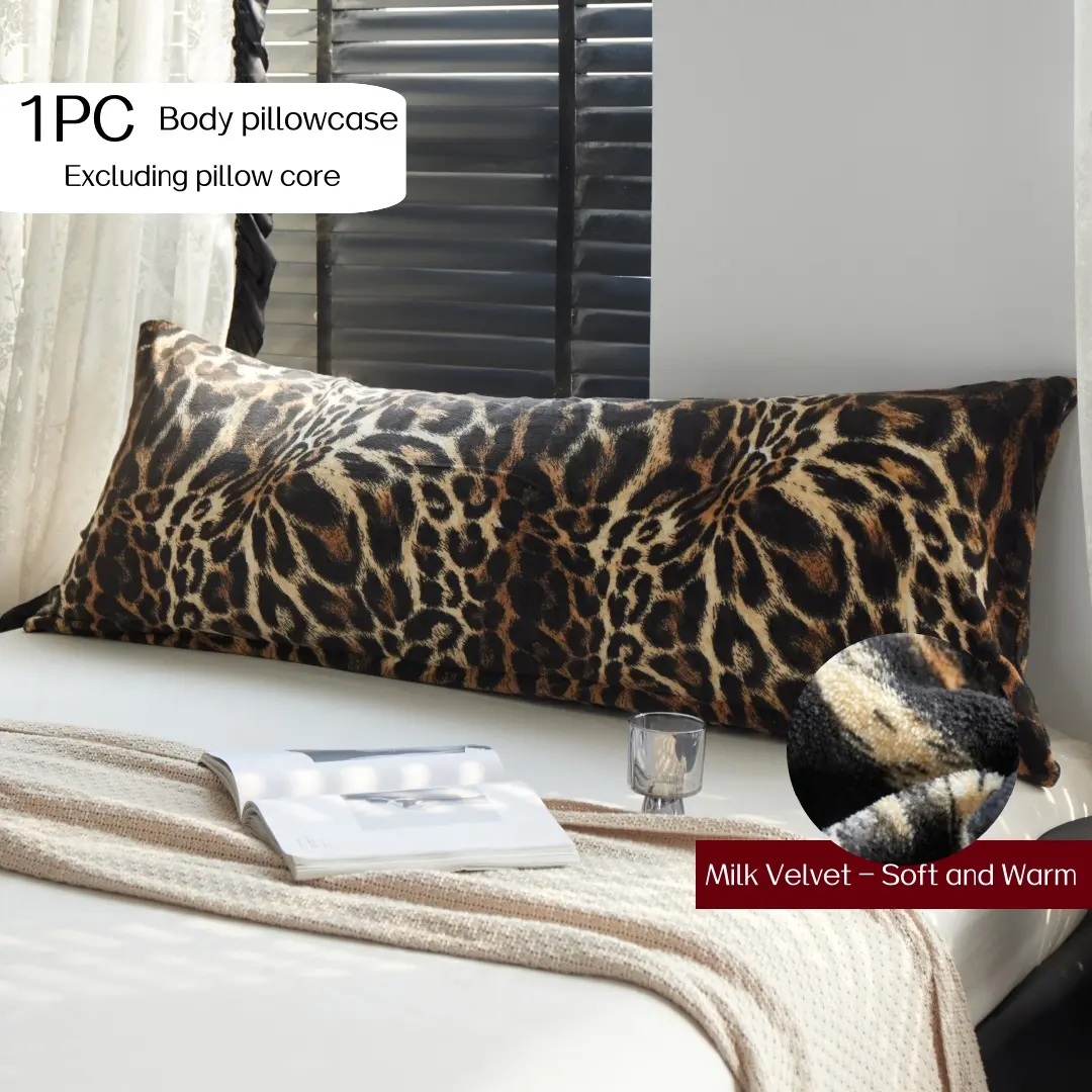 1pc Luxury Milk Velvet Leopard Print Long Pillowcase - Soft, Comfortable, Warm and Versatile Body Pillowcase, Machine Washable Polyester Fiber, Versatile Usage, Perfect for Bedroom, Guest Room or Holiday Gifts, Hotel Style Bedding