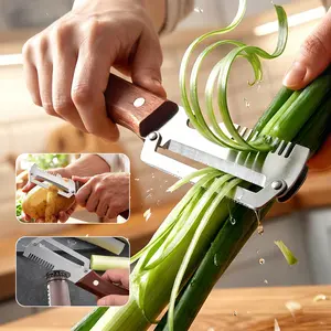 VAYWET 2PCS / 1PC 3-in-1 Fruit & Veggie Peeler wooden handle bottle opener graterkitchen Gadgets potatoes pumpkinsp carrots Vegetable Sharp Stainless Steel Non-slip Design Comfortable Grip Multifunctional for Sugar Cane Pineapple Skin Removal Special Tool