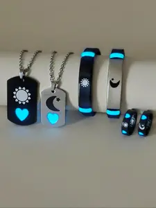 Couple Necklace & Bracelet & Ring Set, Fashion Jewelry for Party, Daily Clothing Decor, Trendy All-match & Exquisite Jewelry for Birthday Gift