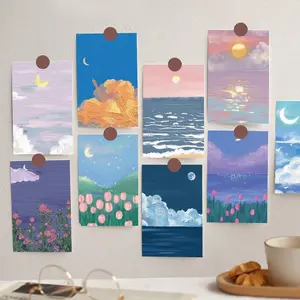 10pcs Oil Painting Style Series Card, Simple Postcard, Dormitory Homestay Home Bedroom DIY Wall Decoration Card