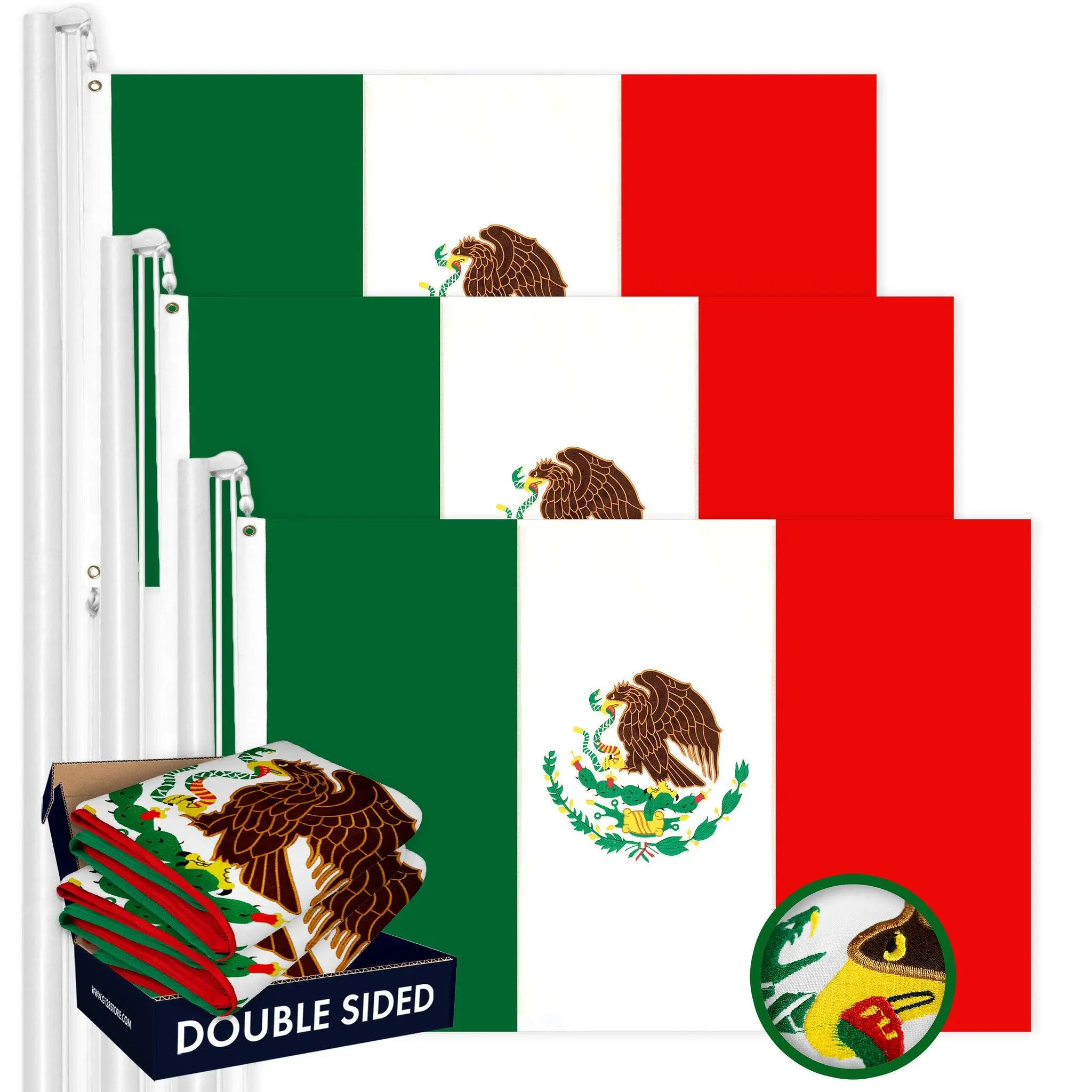 Mexico Mexican Flag 4x6FT 3-Pack Double-sided Embroidered Polyester By G128