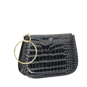 Bracelet Bag - Black Leather Handbag with Gold Hardware, Hands-Free Design, Luxurious Black Leather, Gold Accents, Compact & Practical, Elegant Style - Purse Women