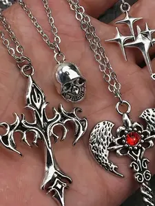 Gothic Pendant Set of 5, Cross Wings Skull Star Sword Butterfly, Women's Jewelry Accessories, Daily and Party Wear, Butterfly Charms