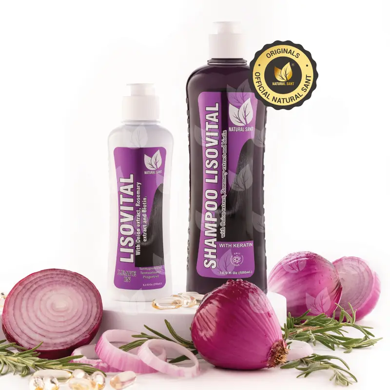 Lisovital Set | Natural Sant – Lisovital Progressive Smoothing & Heat Protection Hair Set with Onion, Rosemary, Biotin & Keratin | Shampoo 500 ml + Leave-In 250 ml