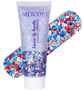 MEICOLY Red White and Blue Body Glitter,4th of July Patriotic Accessories Hair Glitter for Kids,4th of July Outfits for Women,Self-Adhesive Face Glitter for President's Day Veterans Day