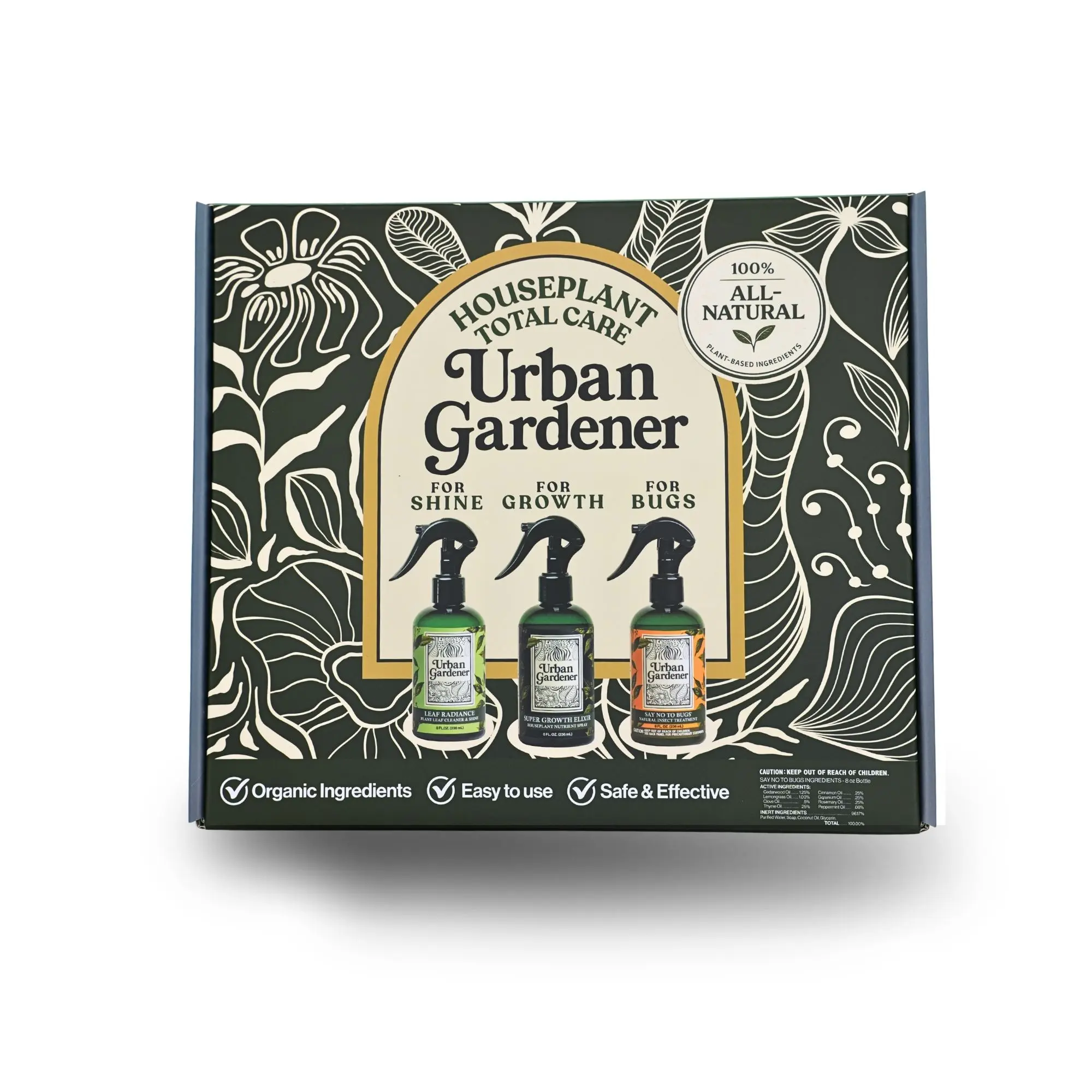 Houseplant Total Care Gift Box | Everything a Plant Lover Needs - Three bottles for Growth, For Shine, For Protection