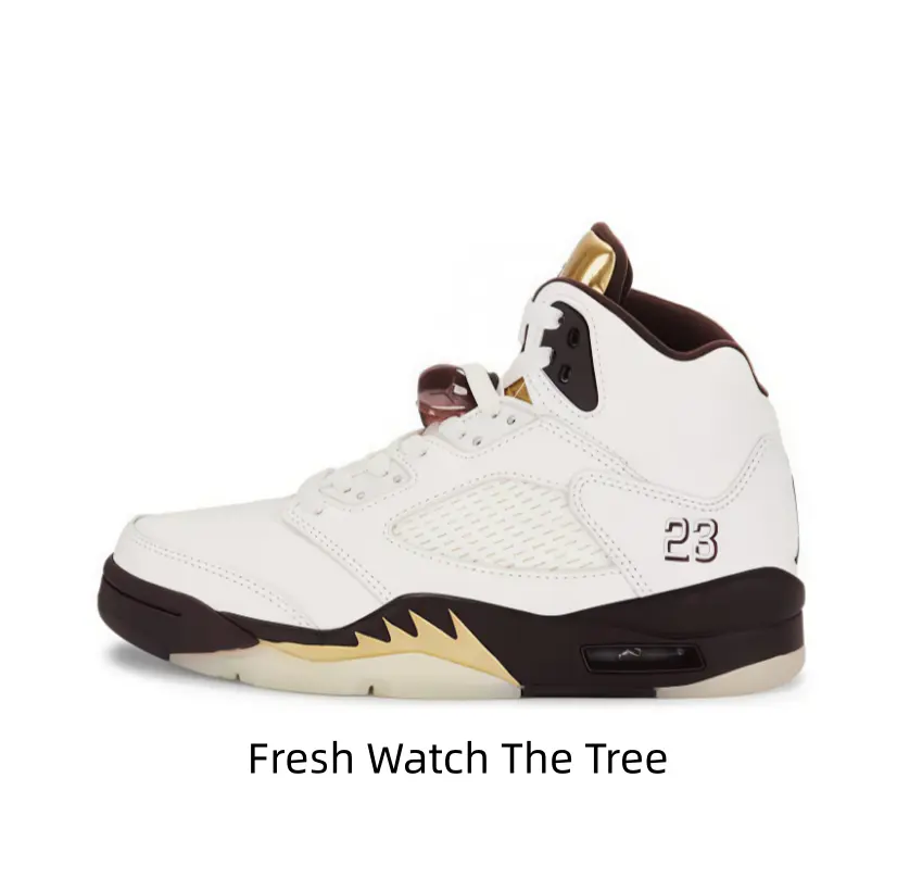 Off-White High Top Basketball Sneakers Dark Chocolate Brown Trim Gold Jagged Front Overlays Embossed Brown Number 23 Gold Metallic Tongue Tip